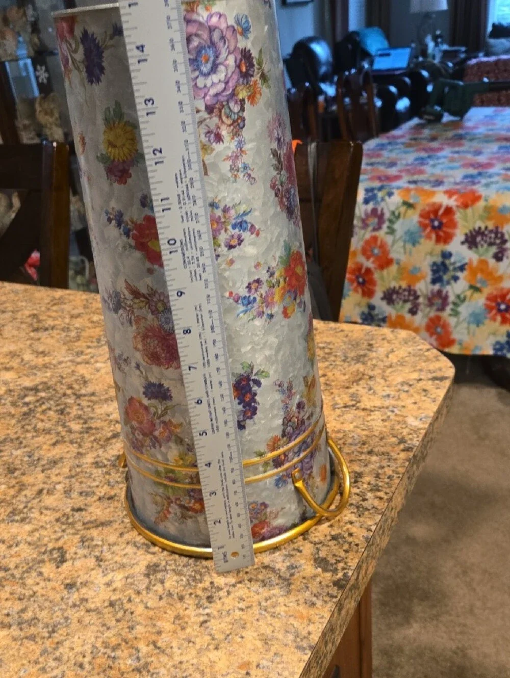 MacKenzie-Childs Floral Metal Umbrella Vase with Gold Trim